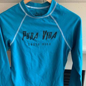 Teal Swim shirt by Colores del Caribe 'Ecological' 'Pura Vida, Costa Rica' S